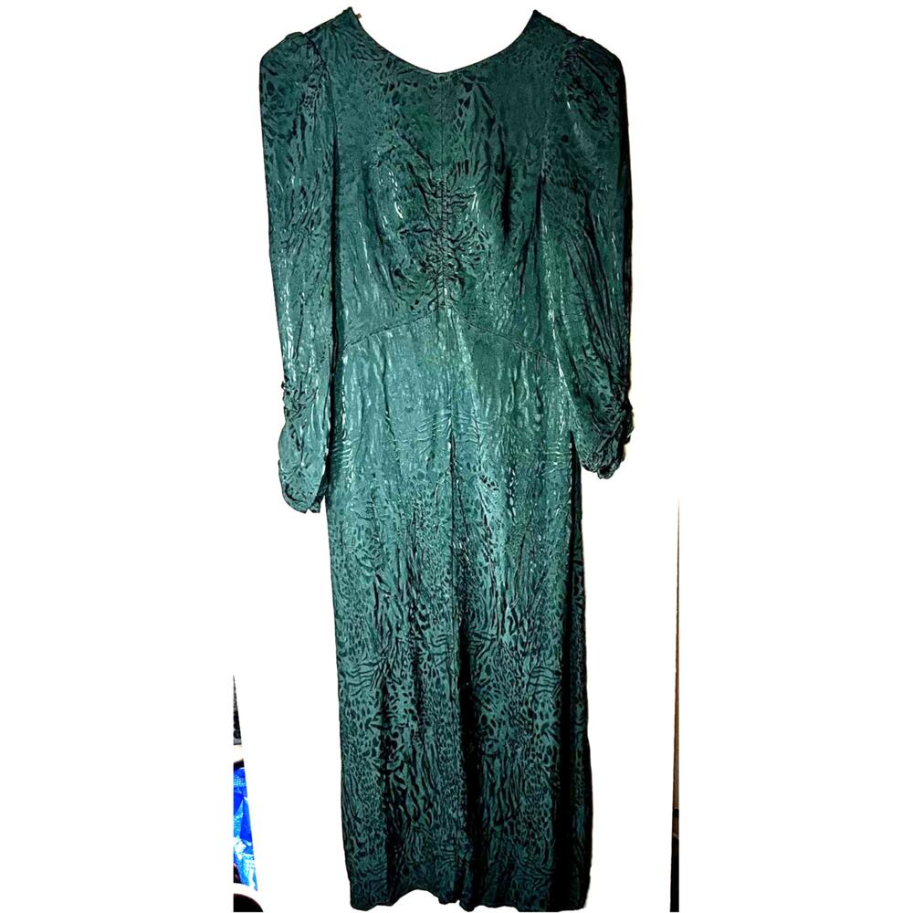H&M Dark Green Maxi dress long sleeve sz. 2 Jacquard Prairie Cottagecore